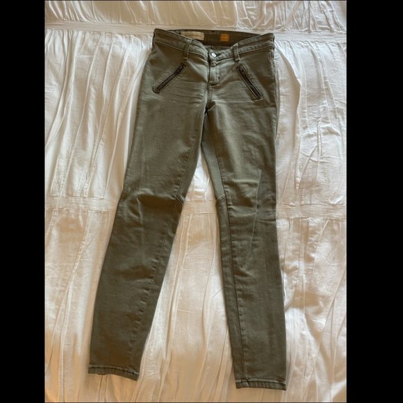 Pilcro Anthropologie Serif Faded Olive Green Moto Zip Ankle Pants - Size 26 - Picture 3 of 4